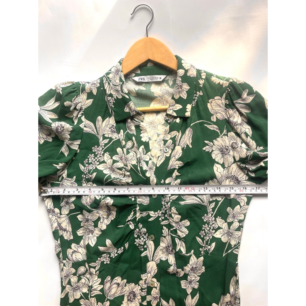 ZARA Green White Floral Midi Dress bloggers favourite S - Picture 3 of 8